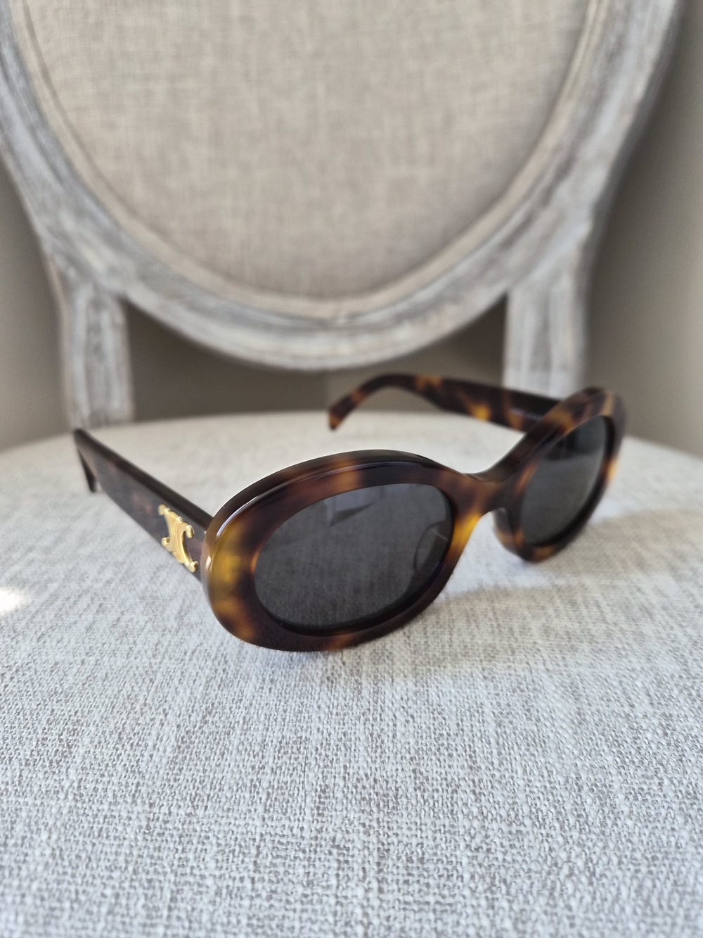 Celine Triomphe Tortoiseshell Oval Sunglasses - Brown - Picture 2 of 6